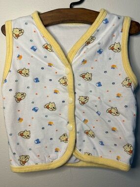 Vintage Winnie The Pooh Baby 0-6M Button Up Shirt Vest 100% Cotton Graphic Print